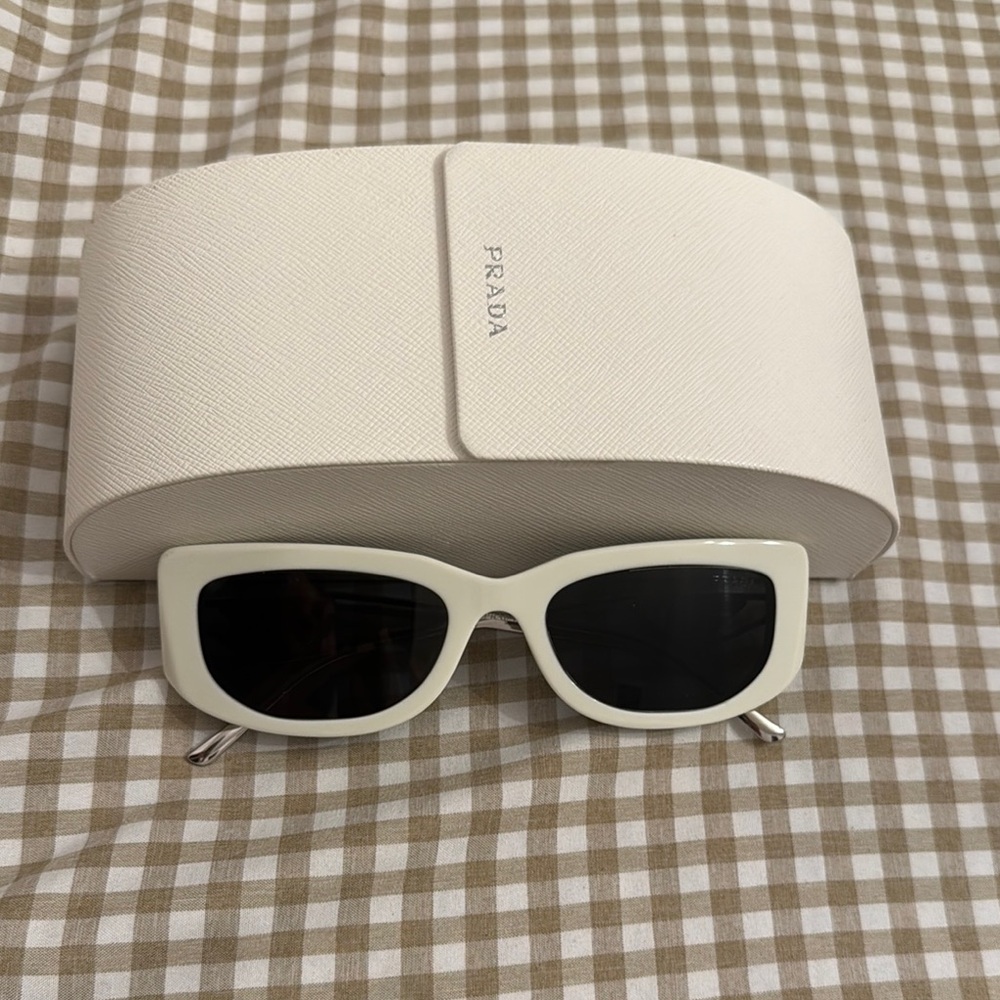 Prada White Rectangular Sunglasses with Case